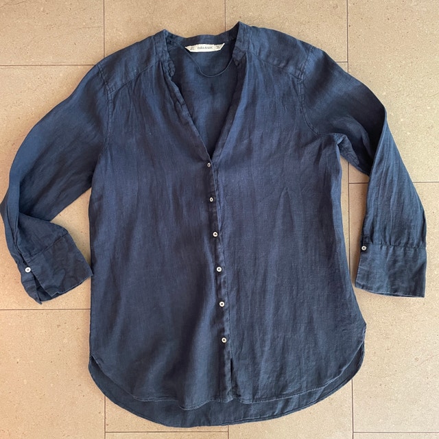 Zara Basic Woman's Navy Blue Linen Shirt-Size Small