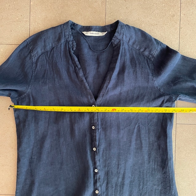 Zara Basic Woman's Navy Blue Linen Shirt-Size Small - photo 5