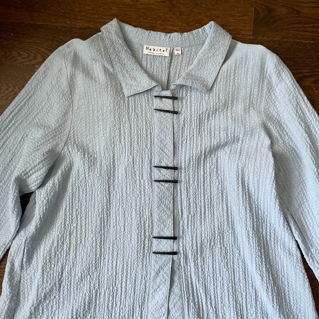 Habitat Light Blue Textured Top Blouse Shirt-Chopstick Buttons-M - photo 4