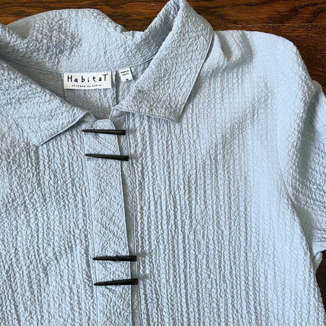 Habitat Light Blue Textured Top Blouse Shirt-Chopstick Buttons-M - photo 5