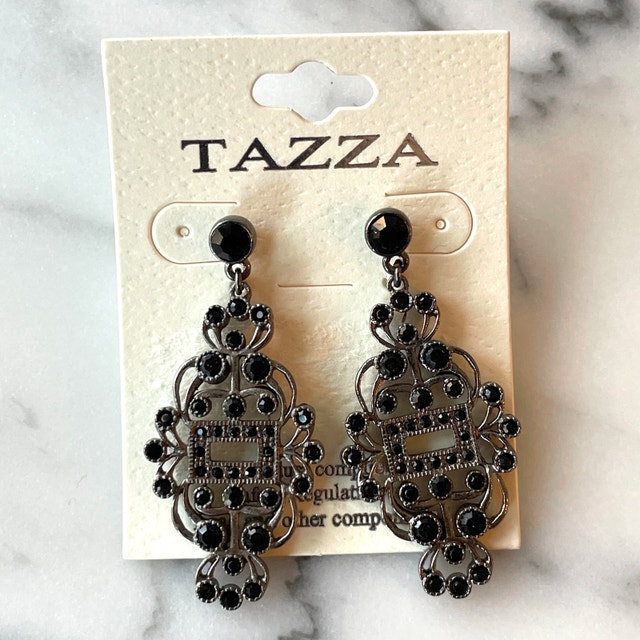 Gorgeous NEW Art Deco style pierced earrings w/ black stones - photo 2