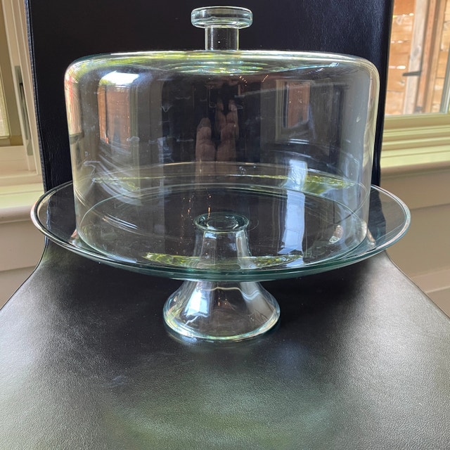 Large Clear Glass Pedestal Cake Stand with Dome Cover