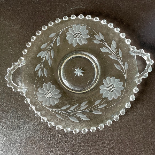 Vintage Imperial Candlewick Handled Serving Plate-Hughes Etching