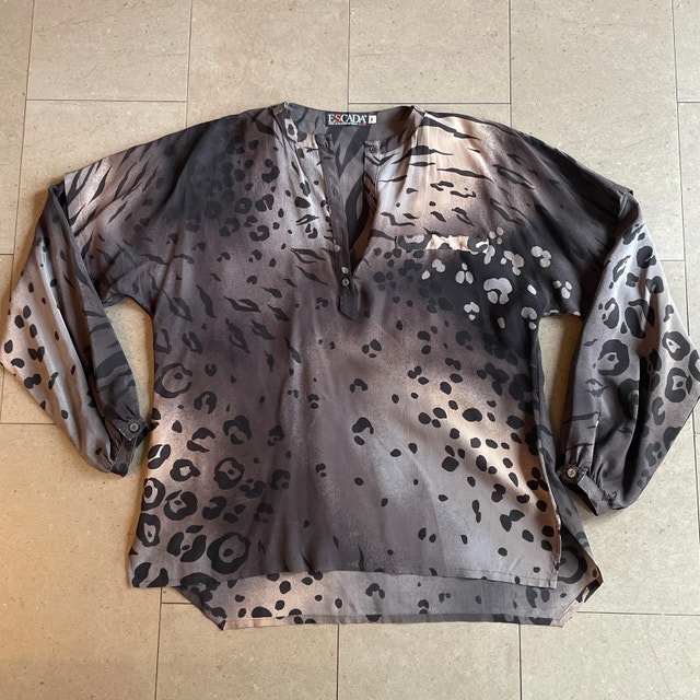 Vintage 80s Escada Silk Shirt Blouse Animal Print Brown/Beige-10
