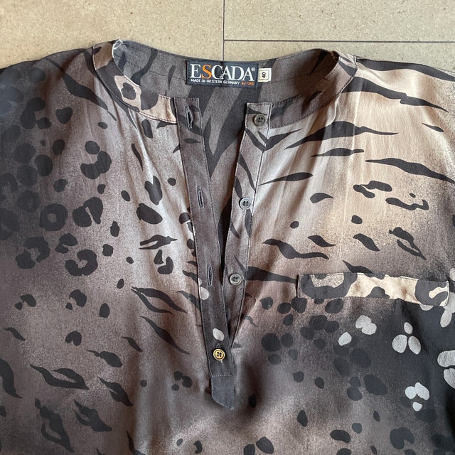 Vintage 80s Escada Silk Shirt Blouse Animal Print Brown/Beige-10 - photo 2