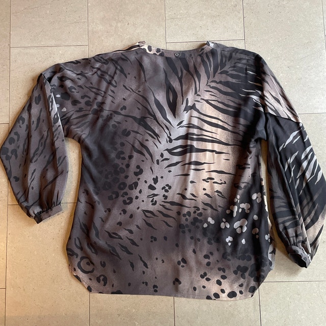 Vintage 80s Escada Silk Shirt Blouse Animal Print Brown/Beige-10 - photo 4