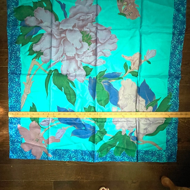 NEW Thai Turquoise Silk Scarf - Floral. 33" x 34.5" - photo 5