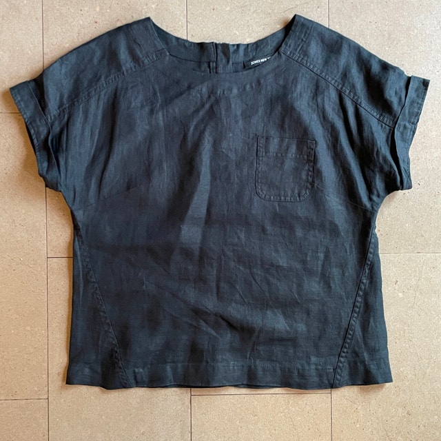 Jones New York Black 100% Linen T-shirt Short Sleeve Top-Small