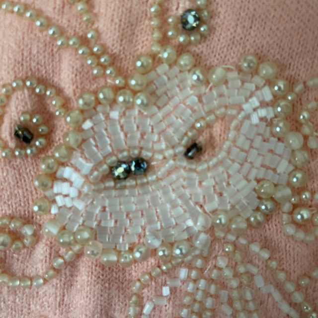 Vintage 60s Pink Cardigan Sweater with Beaded detail-Small - photo 4