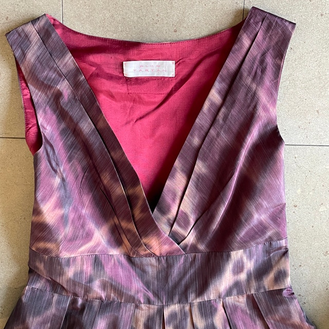 Pink Tartan Burgundy Pink Animal Print Silk Mini Dress-Small - photo 3
