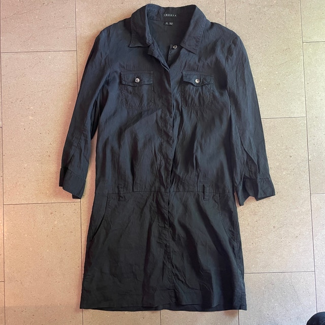 Theory Kadrian Black Button-Up Short Dress Linen Blend Black-6
