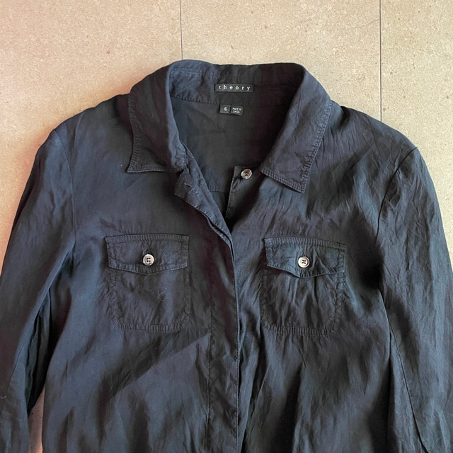 Theory Kadrian Black Button-Up Short Dress Linen Blend Black-6 - photo 2