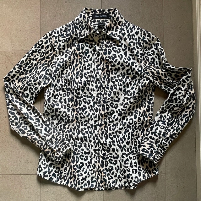 Pink Tartan Leopard Print Fitted Shirt Blouse 100% Cotton-Size 0
