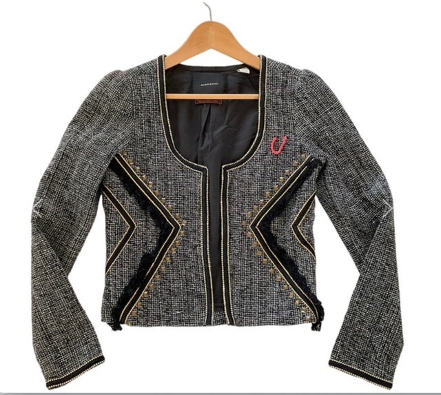 Maison Scotch Black Studded Open Front Tweed Blazer Jacket - photo 2