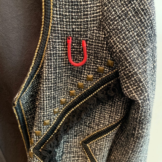Maison Scotch Black Studded Open Front Tweed Blazer Jacket - photo 4