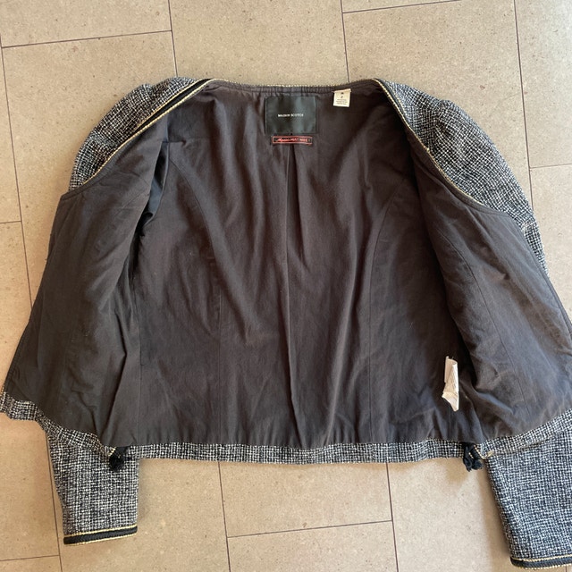 Maison Scotch Black Studded Open Front Tweed Blazer Jacket - photo 5