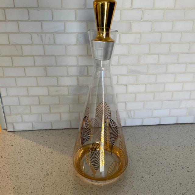 Art Deco Style Glass Decanter with Gold Leaf and Glass Stopper - photo 5