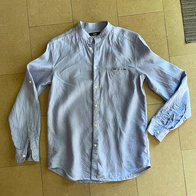 Diesel Men's Collarless Baby Blue 100% Linen Shirt-Medium
