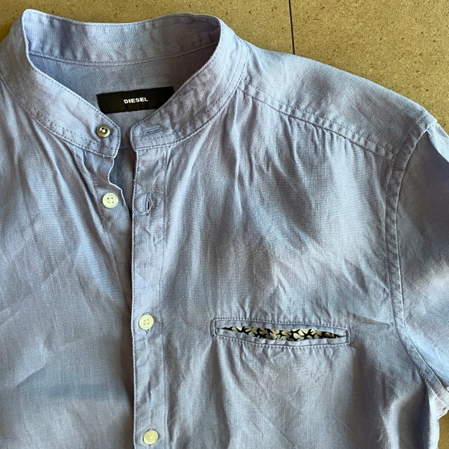 Diesel Men's Collarless Baby Blue 100% Linen Shirt-Medium - photo 2