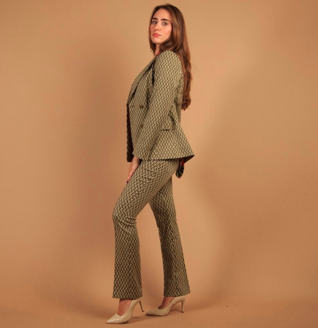 Marc Cain Frederika pants w/ flare-Olive Green Geometric-8