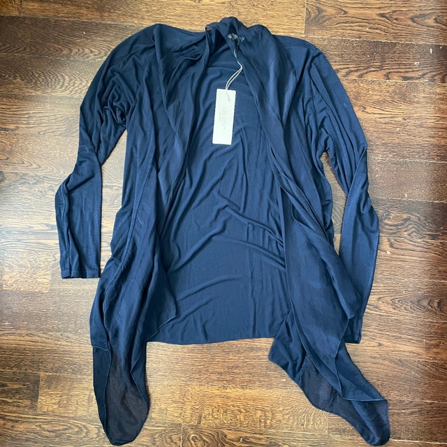 NWT Giusy Navy Silk Blend Cardigan sheer panels- Italy-Medium