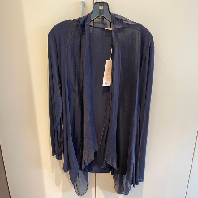 NWT Giusy Navy Silk Blend Cardigan sheer panels- Italy-Medium - photo 4