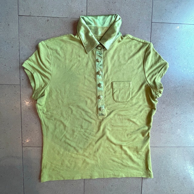 Hillard & Hanson Lime Green T shirt with Satin trim-Small