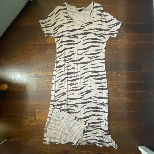 Rails Ren Cotton Beige Watercolor Tiger Midi T-shirt Dress-Small