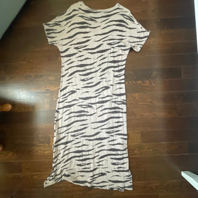Rails Ren Cotton Beige Watercolor Tiger Midi T-shirt Dress-Small - photo 3