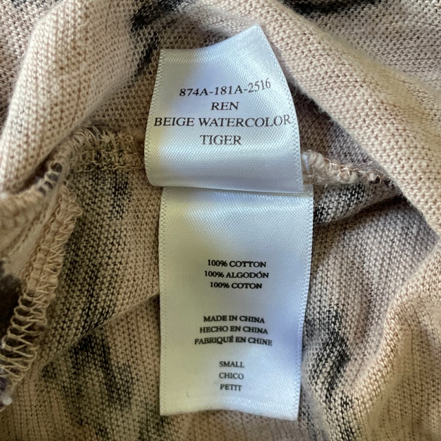 Rails Ren Cotton Beige Watercolor Tiger Midi T-shirt Dress-Small - photo 4