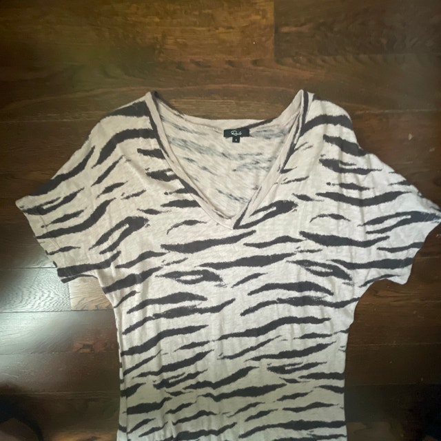 Rails Ren Cotton Beige Watercolor Tiger Midi T-shirt Dress-Small - photo 5
