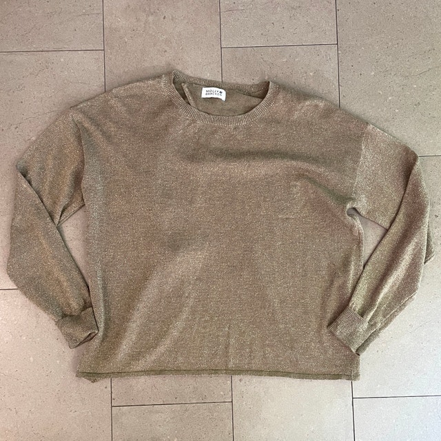 Molly Bracken Metallic Gold Open Back Sweater - Medium