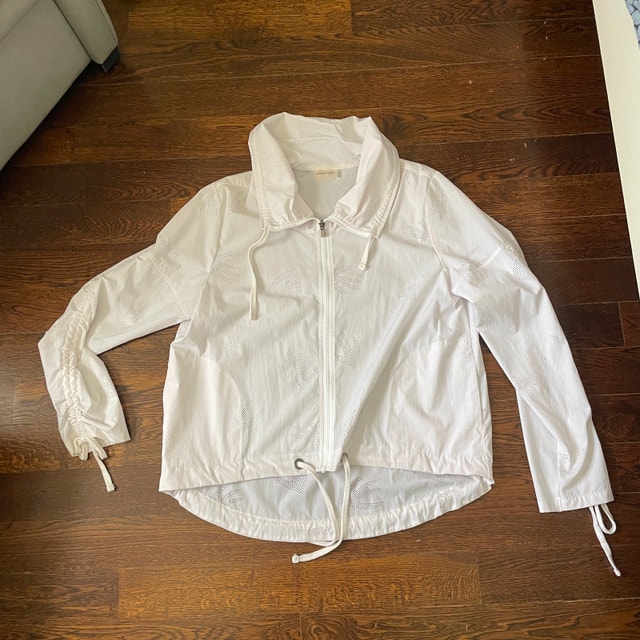 Nanette Lepore White Windbreaker jacket-laser-cut bird pattern-L