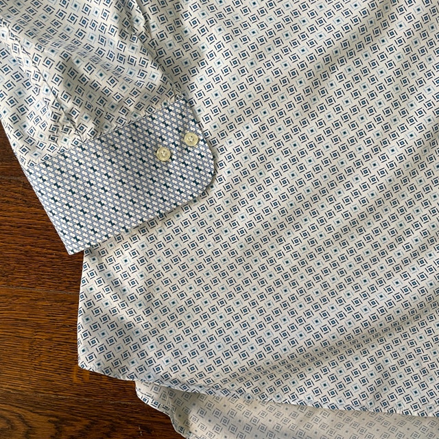 Etro long-sleeve Cotton shirt White with Blue Squares-Sz. 44-XL - photo 2