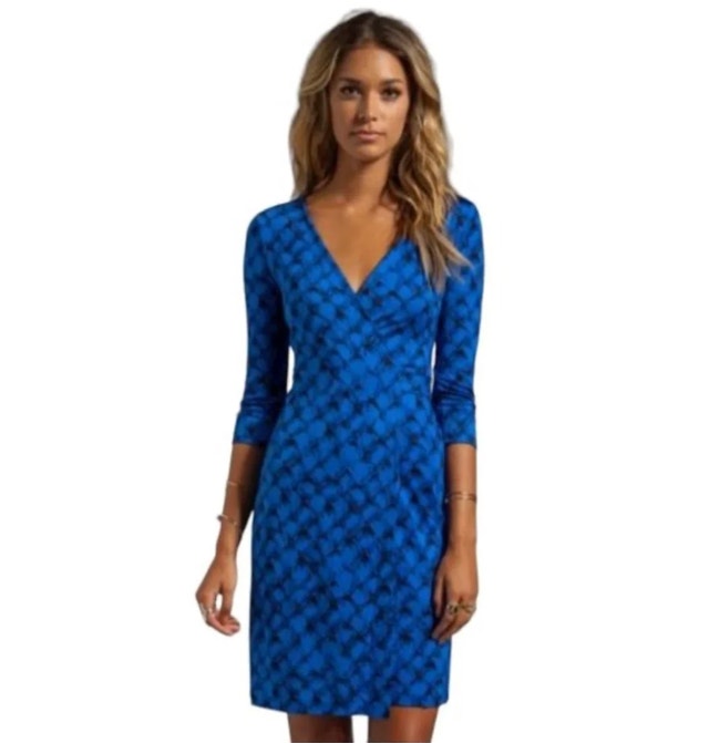 Diane von Furstenberg Silk Blue New Julian Two Wrap Dress-Size 0 - photo 2