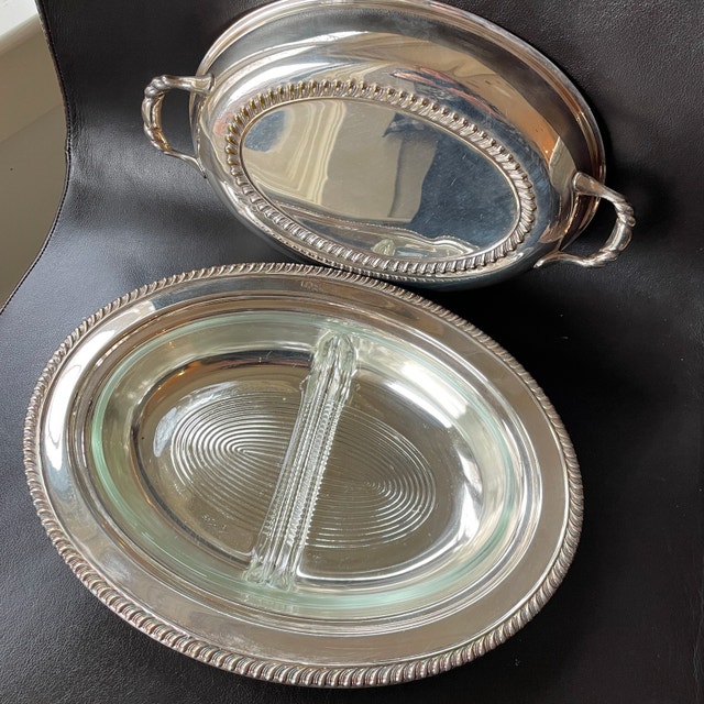Vintage WM Rogers Silverplate Covered Serving Bowl-glass insert