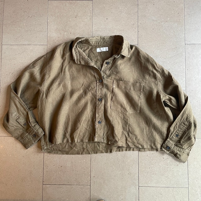 Everlane 100% Linen Dark Olive Brown Way Short Shirt - XL