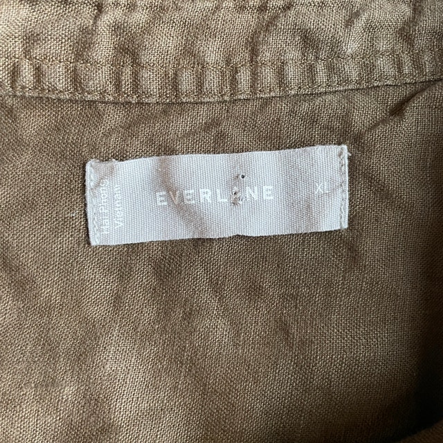Everlane 100% Linen Dark Olive Brown Way Short Shirt - XL - photo 3