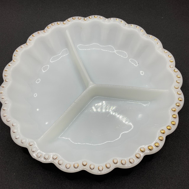 Vintage 50s Anchor Hocking Milk Glass Divided Dish