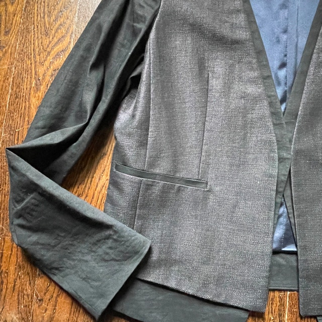 Elie Tahari Black Blazer Jacket Leather Trimmed Linen/Cotton-10 - photo 2