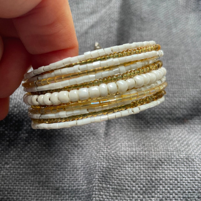 Gorgeous Bracelet/Cuff with White and Gold beading - NEW