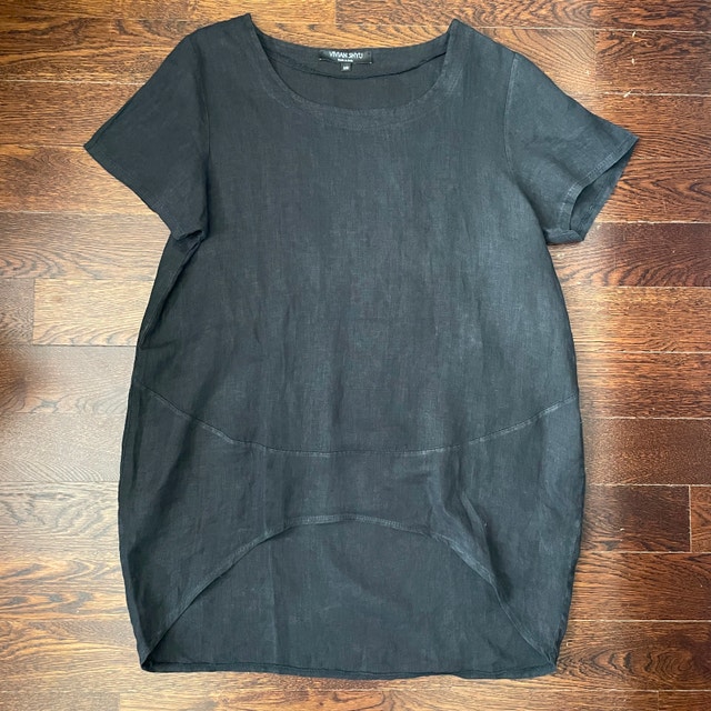 Vivian Shyu black linen top Tunic Blouse high-low hemline-S/M