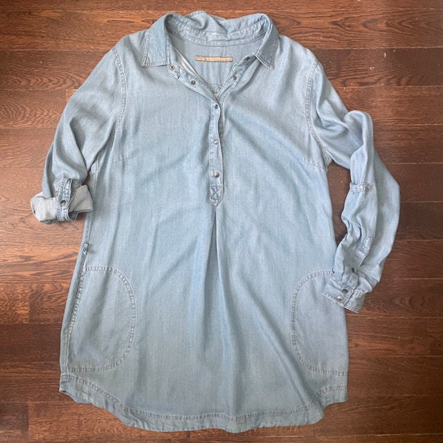 Zara Basic Blue Chambray Mini Tunic/Dress with Pockets- Large