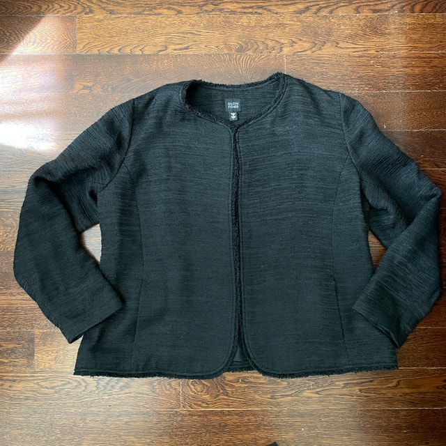 Eileen Fisher Black Metallic Sparkle Tweed Blazer Jacket-Large