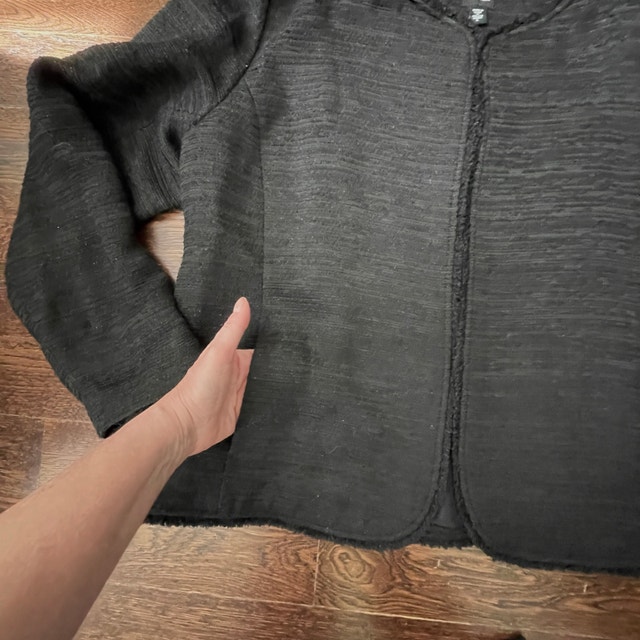 Eileen Fisher Black Metallic Sparkle Tweed Blazer Jacket-Large - photo 4