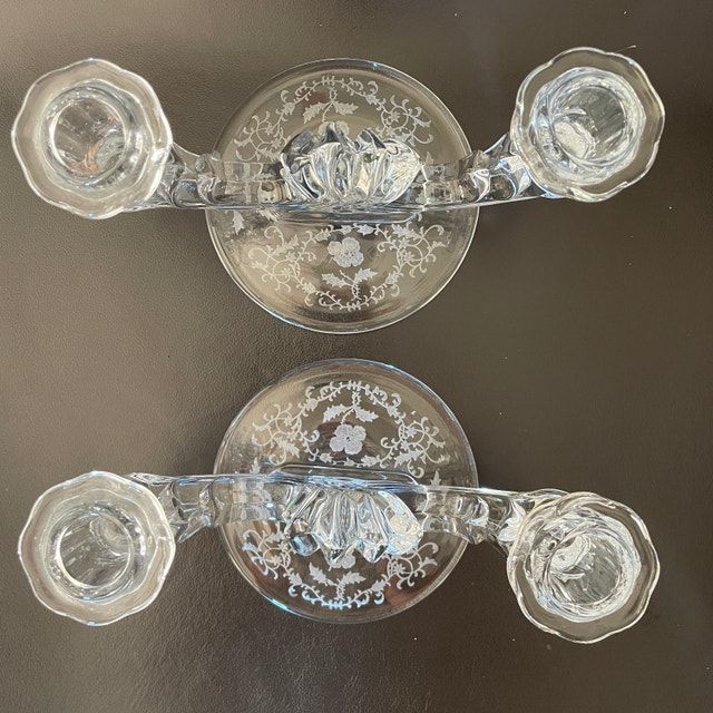 Vintage Fostoria Double Candlestick Navarre Etched Glass - photo 3