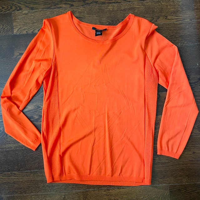 New Pink Tartan Orange Crew Neck Slinky Sweater - Large