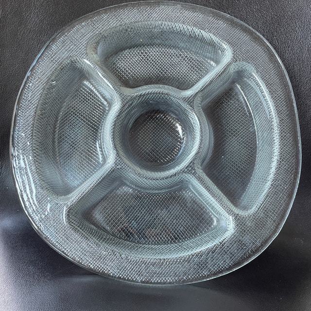 Vintage 80s 5 section pressed glass divided serving platter