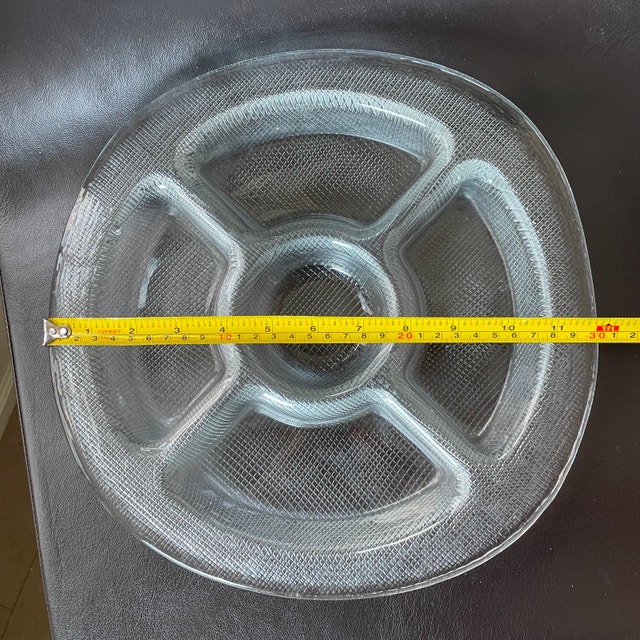 Vintage 80s 5 section pressed glass divided serving platter - photo 2