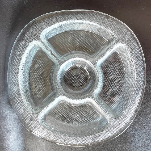 Vintage 80s 5 section pressed glass divided serving platter - photo 5